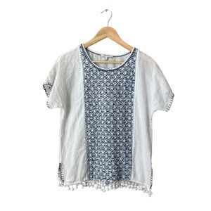 Madewell Indigo Stitch Pom Pom Top